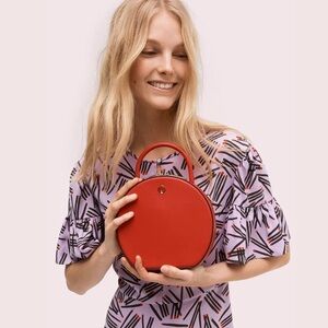 Kate Spade Canteen Hot Chili Red Circle/Round Leather Handbag NWT